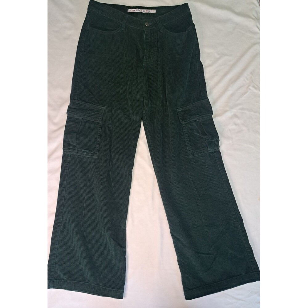 Tinseltown Green Corduroy Cargo‎ Pants 7 Wide Streetwear Punk y2k Skater Grunge